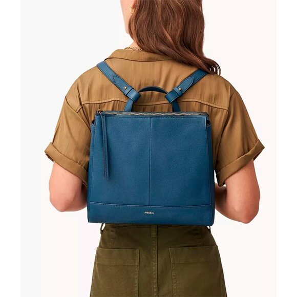 S Fossil Elina Blue Denim Leather Convertible Backpack SHB2979944 NWT $250 main image 6